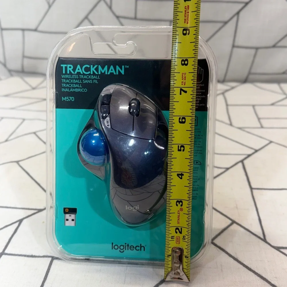Logitech Trackman M570 Wireless Trackball Mouse Gray Blue Ergonomic New